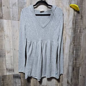 Roxy Gracie Vintage Y2K Grey Knit Babydoll Sweater Medium Retro Preppy Femme